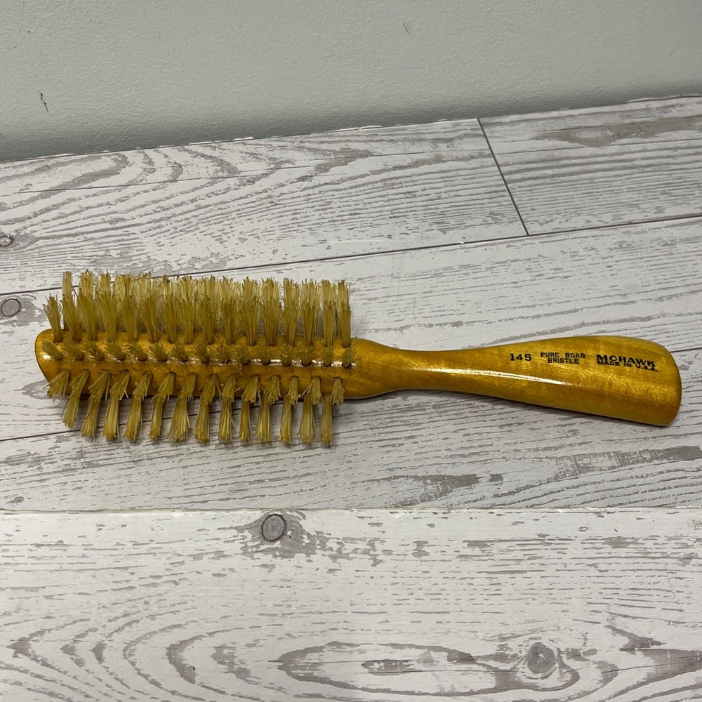Mohawk 145 Pure Boar Bristle Hair Brush Wood Handle Made in USA Vintage 8 Inch